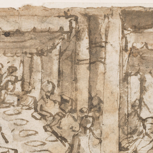 Drawing, Page of a sketchbook; Beheading of St. John the Baptist and Salome with head of St. John the Baptist; Hanging man, ca. 1595