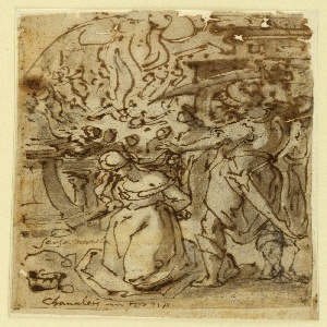 Drawing, Sketchbook Page with Beheading of a Female Martyr, ca. 1590