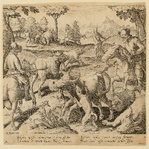 Print, Hunting oxen, ca. 1595