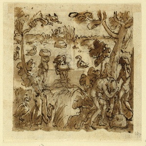 Drawing, Duck Hunt; Trapping Alligators and Tigers, ca. 1590