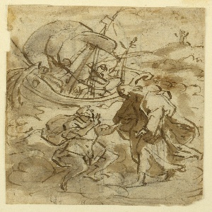 Drawing, Sketchbook Page with Christ Walking over Water, ca. 1590