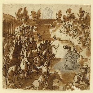 Drawing, Page of a sketchbook; Battle scene, ca. 1590