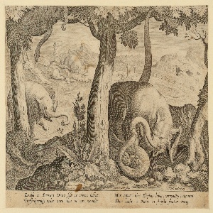 Print, Elephant and serpent, ca. 1595