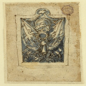 Drawing, Page of a sketchbook; Trophy of arms, ca. 1599
