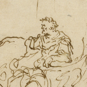 Drawing, Seated, Crowned Figure Pointing Outward