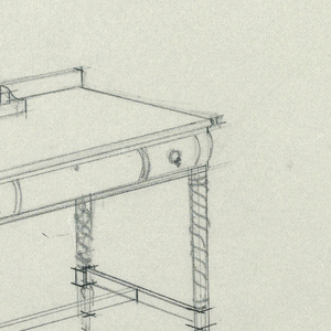 Drawing, Design for Writing Table with Turned Legs and Six-Cubbyhole Nest Atop, 1900–05