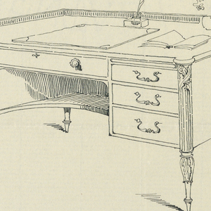 Drawing, Design for Rectangular Writing Table with Quill Pen and Inkwell Atop, 1900–05