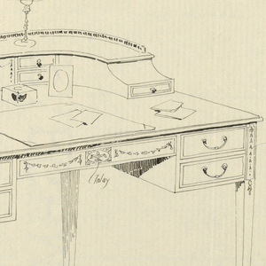 Drawing, Design for Semi-Circular Writing Table of Mahogany and Inlay, 1900–05