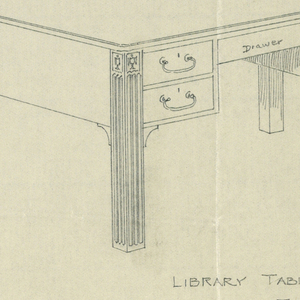 Drawing, Design for Library Table of Oak with Drawers on One Side and Fluted Square Legs, 1900–05