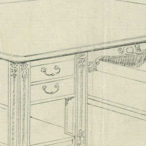 Drawing, Design for Massive Library Table with Two Stretcher Shelves, 1900–05