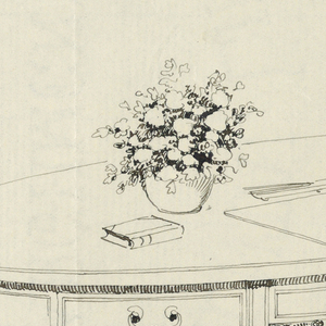 Drawing, Design for Oval Library Table with Four Open Semi-Circular Shelves, 1900–05