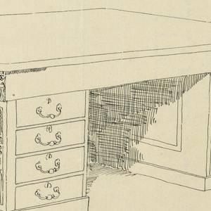 Drawing, Design for Massive Desk with Eight Front Drawers; Plus Small Sketch of Rear View, 1900–05