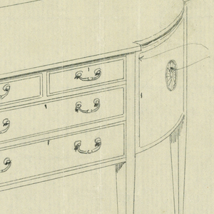 Drawing, Design for Six-legged Sideboard with Rounded Front and Four Drawers, 1900–05