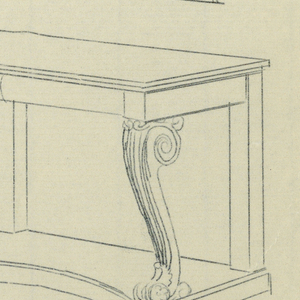 Drawing, Design for Recangular Console Table with Volute Supports and Mirror Atop