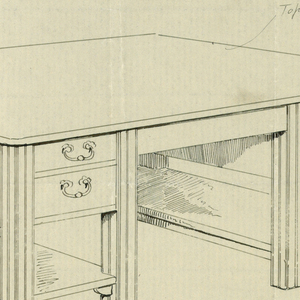Drawing, Design for Massive Library Table with Square Fluted Legs and Open Stretcher Shelves, 1900–05