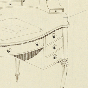 Drawing, Design for Oval Writing Table with Blotter and Letter Opener Atop, 1900–05