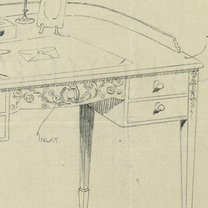 Drawing, Design for Semi-Circular Writing Table with Ornate Carved Panel Center Front, 1900–05