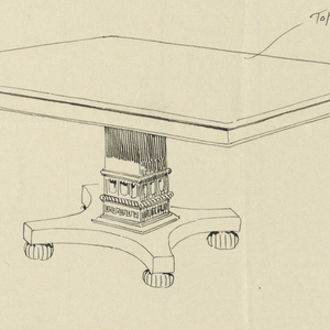 Drawing, Design for Dining Table of Mahogany on Rectangular Support, 1900–05