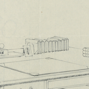 Drawing, Design for Large Rectangular Writing Table with Lion-Paw Feet and Books Atop, 1900–05
