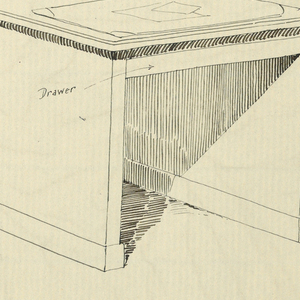 Drawing, Design for Massive Rectangular Writing Table with Four Drawers at Right, 1900–05