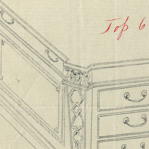 Drawing, Design for Massive Library Table #40076 with Squared Pilaster Legs, 1900–05
