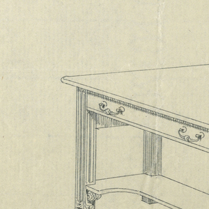 Drawing, Design for Writing Table "A" with Concave Stretcher Shelves, 1900–05