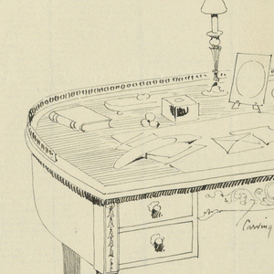 Drawing, Design for Semi-Circular Writing Table with Brass Railing, 1900–05