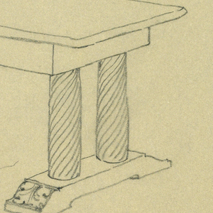 Drawing, Design Sketch for Library Table with Carved Columnar Legs on Two Narrow Bases, 1900–05