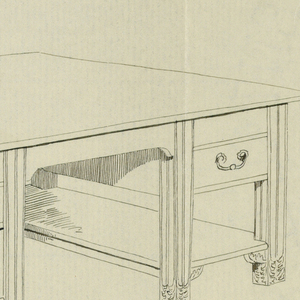 Drawing, Design for Massive Library Table with Narrow Side Pull-Out Shelf, 1900–05