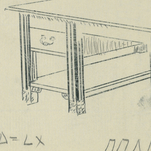 Drawing, Design for Library Table with Inscriptions Suggesting Three Variants of Woods to Be Used, 1900–05