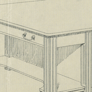 Drawing, Design for Writing Table with Central Drawers and Concave Side Stretcher Shelves, 1900–05