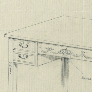 Drawing, Design for Rectangular Writing Table with Area for Monogram on Center Drawer, 1900–05