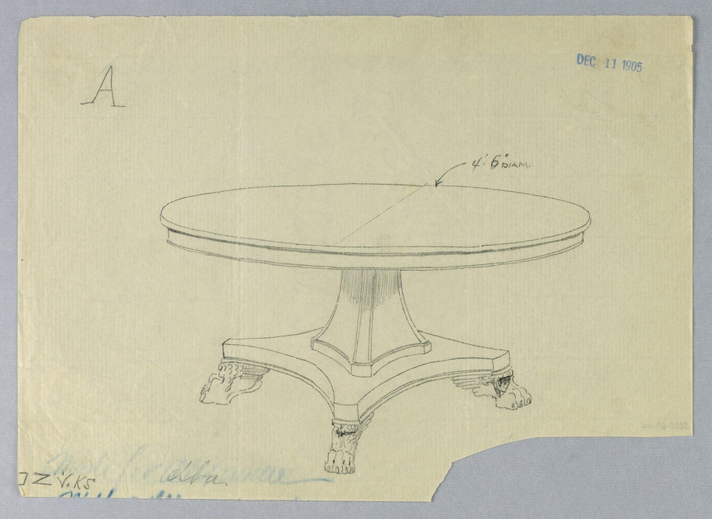 Drawing, Design for Round Table "A"