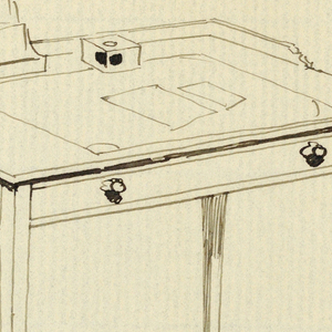 Drawing, Design for Simple Rectangular Writing Table with Wrap-Around Backsplash, 1900–05