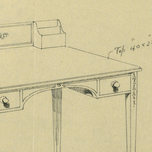 Drawing, Design for Rectangular Writing Table with Carved Shell Decoration on Backboard, 1900–05