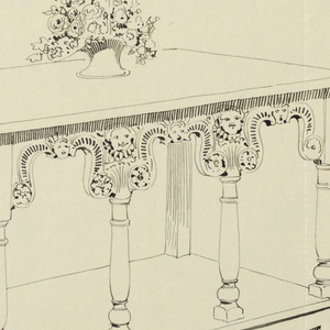 Drawing, Design for Hall Table with Border Carved in Putti Faces and Rosettes