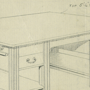 Drawing, Design for Massive Library Table #1 with Open Stretcher Shelves, 1900–05