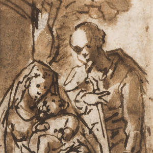 Drawing, Half Page of a sketchbook; Virgin and Child with Joseph, ca. 1590