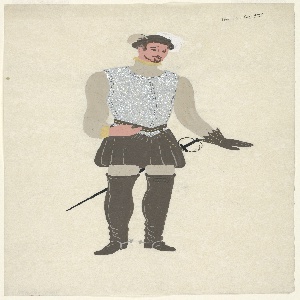 Drawing, Costume Design: Bothwell, for Queen of Scots, 1934