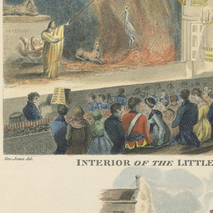 Print, Interior and Exterior of the Little Theater, Haymarket, London, 1815