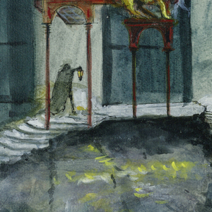 Watercolor, Set Design: Venice, Scene 1, in "Othello," for American Shakespeare Festival, 1970