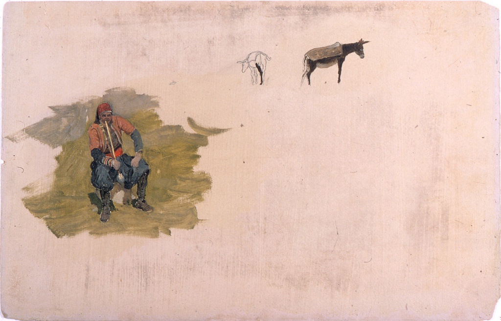 Drawing, Smoking Man and Donkeys, January - May 1868 Drawing, Smoking Man and Donkeys