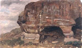 Drawing, Colored Rockface, Petra, Syria (Jordan), February - March 1868