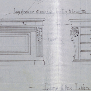 Drawing, Design for Large Oak Library Table in Two Views, 1900–05