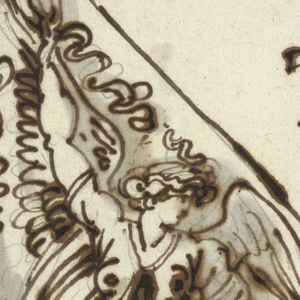 Drawing, Design for Victory holding a Wreath and Trumpet and Studies for Various Decorations, 1812