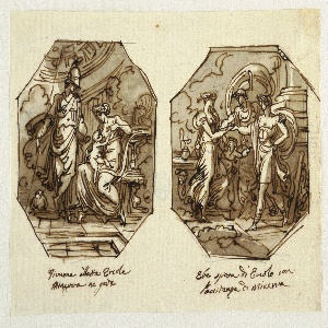 Drawing, Juno Suckling Hercules, Hebe Marries Hercules with Help of Minerva, Designed for Sala di Ercole e Ebe, Palazzo Gaddi, Forli., 1819