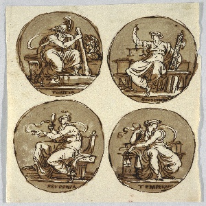 Drawing, Four Ovals: Fortitude, Justice, Prudence, Temperance, 1803