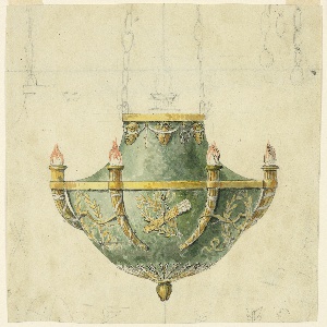Drawing, Design for an Oil-burning Pendant Lamp, mid- 19th century