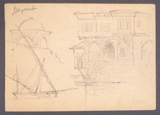 Drawing, Buildings and a Sailboat, Beirut, Lebanon