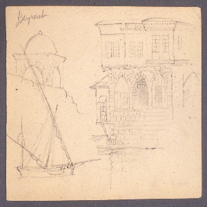 Drawing, Doomed Structure, Ship, Stately House, January possibly 1868